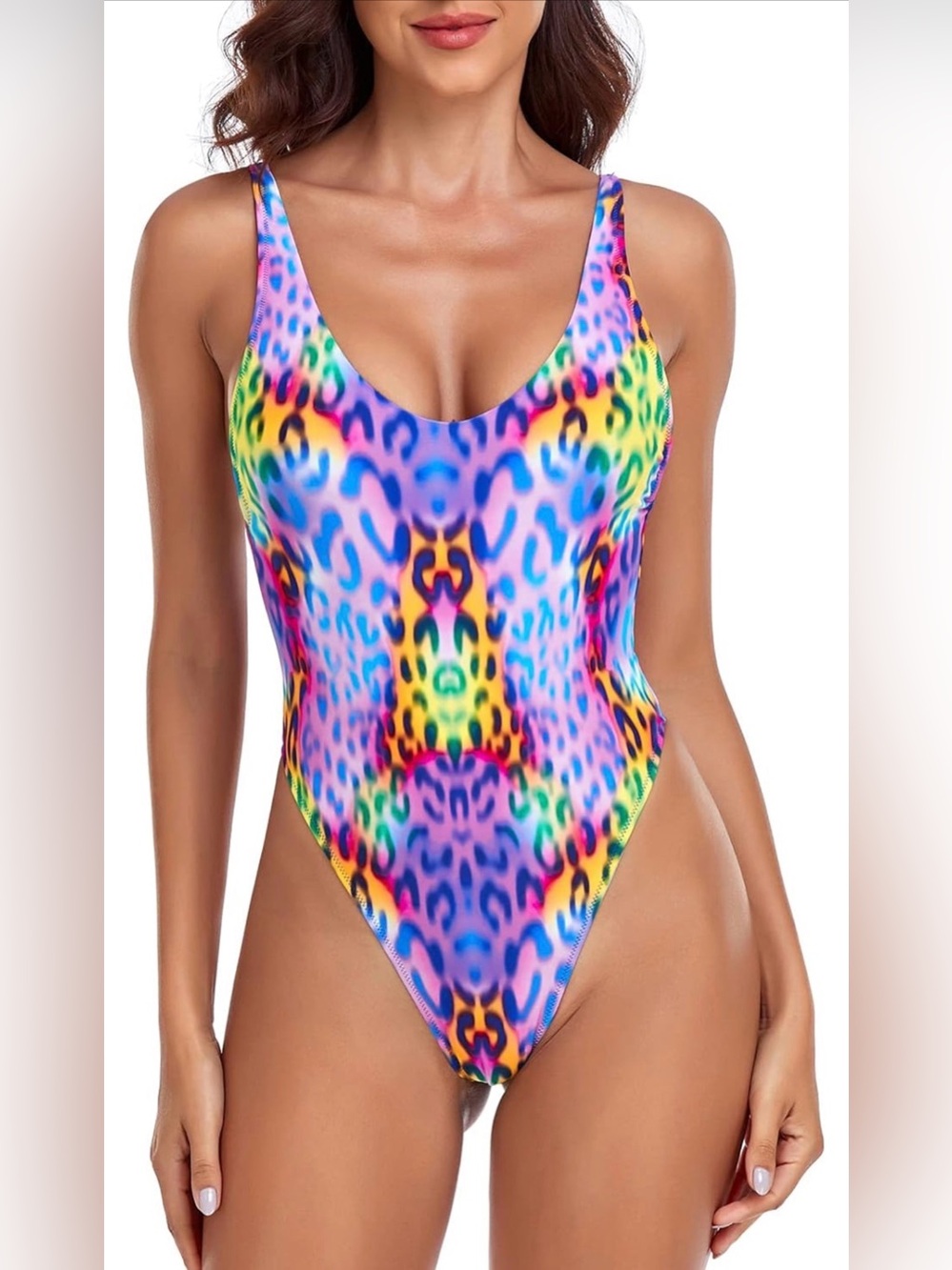 RELLECIGA Women's Purple Leopard One Piece Thong Swimsuit Sz M * New w/tags 🆕